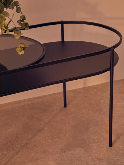 Bath Grey Glass 2 Tier Oval Coffee Table