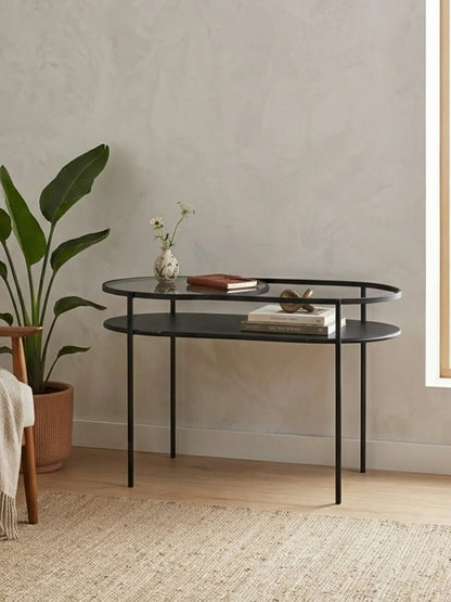 Bath Grey Glass 2 Tier Oval Coffee Table