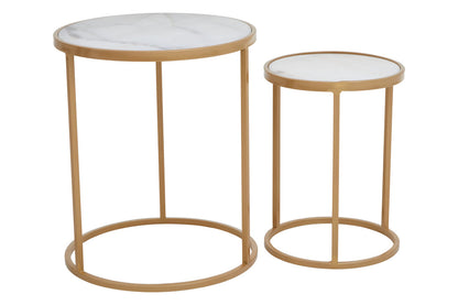 Soho White Marble and Gold Set Of Two Nesting Tables