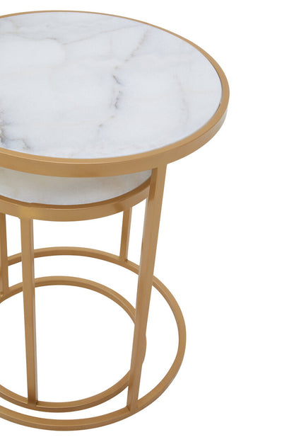 Soho White Marble and Gold Set Of Two Nesting Tables