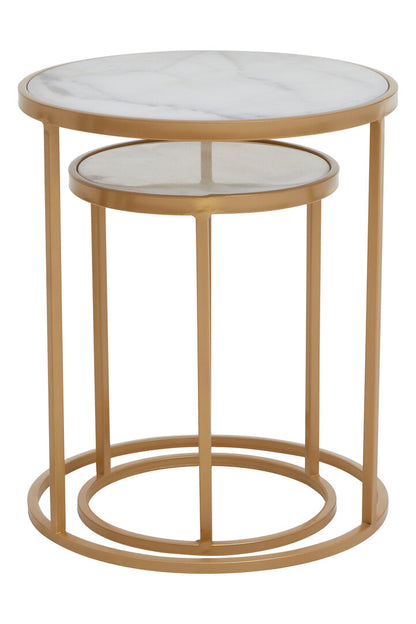 Soho White Marble and Gold Set Of Two Nesting Tables