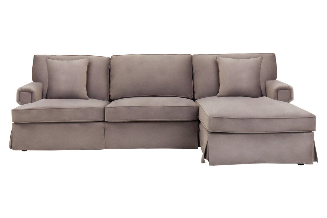 Whitby Three Seat Velvet Right Chaise Sofa Mink 