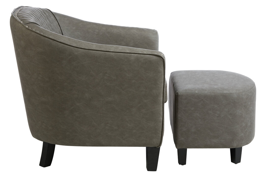 Whitby Grey Faux Leather Tub Chair With Footstool