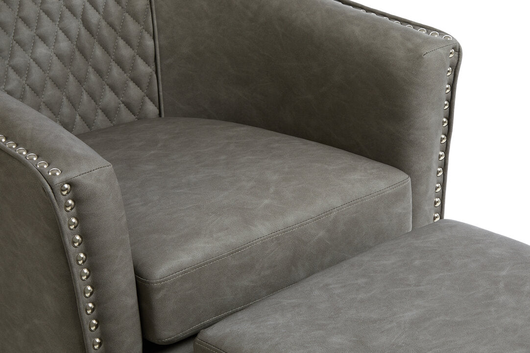 Whitby Grey Faux Leather Tub Chair With Footstool