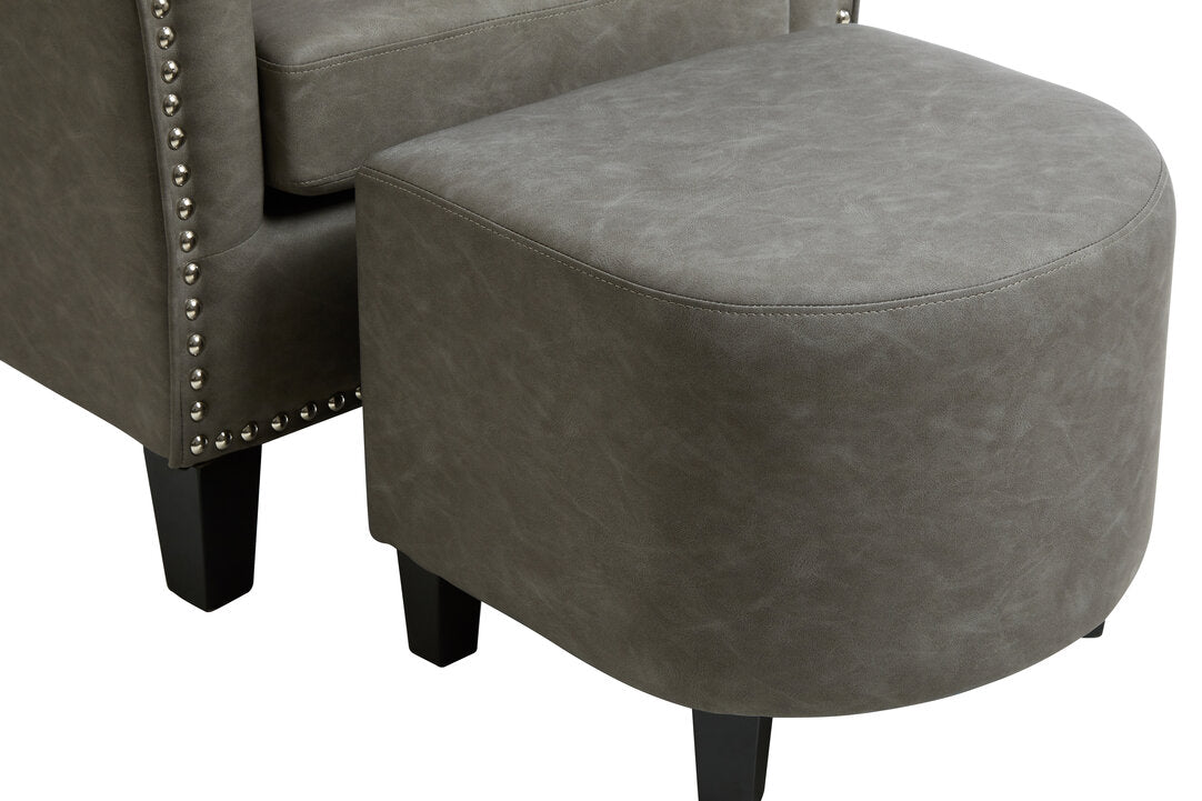 Whitby Grey Faux Leather Tub Chair With Footstool