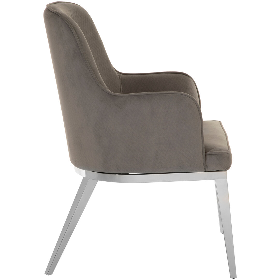 Notting Grey Velvet Dining Chair with Silver Finish Legs