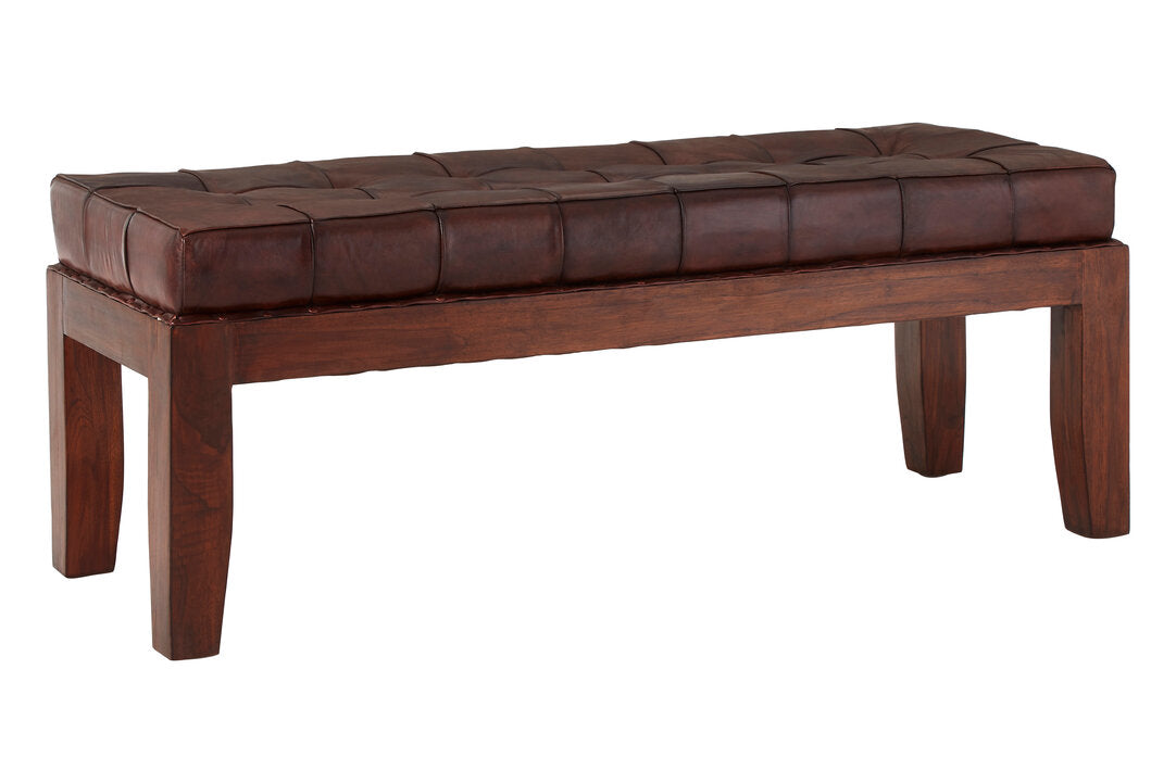 Carlton Antique Brown Leather Bench