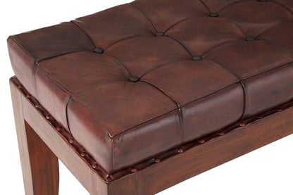 Carlton Antique Brown Leather Bench