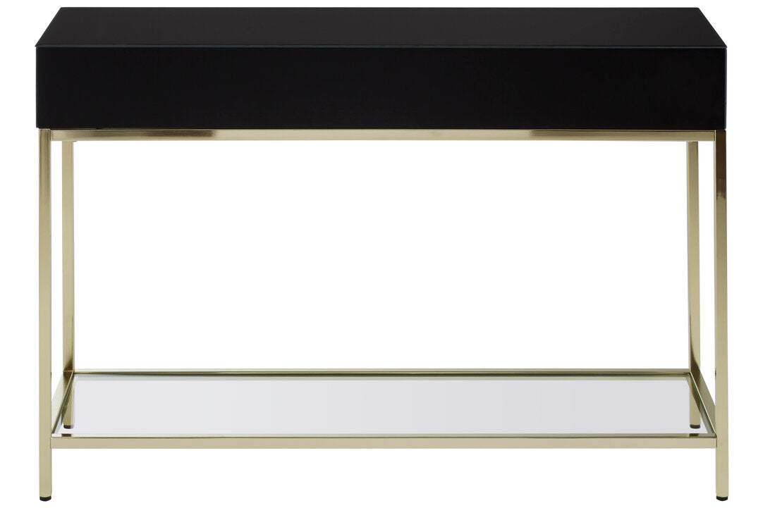 Vienna Townhouse Black Mirror Console Table with Gold Frame
