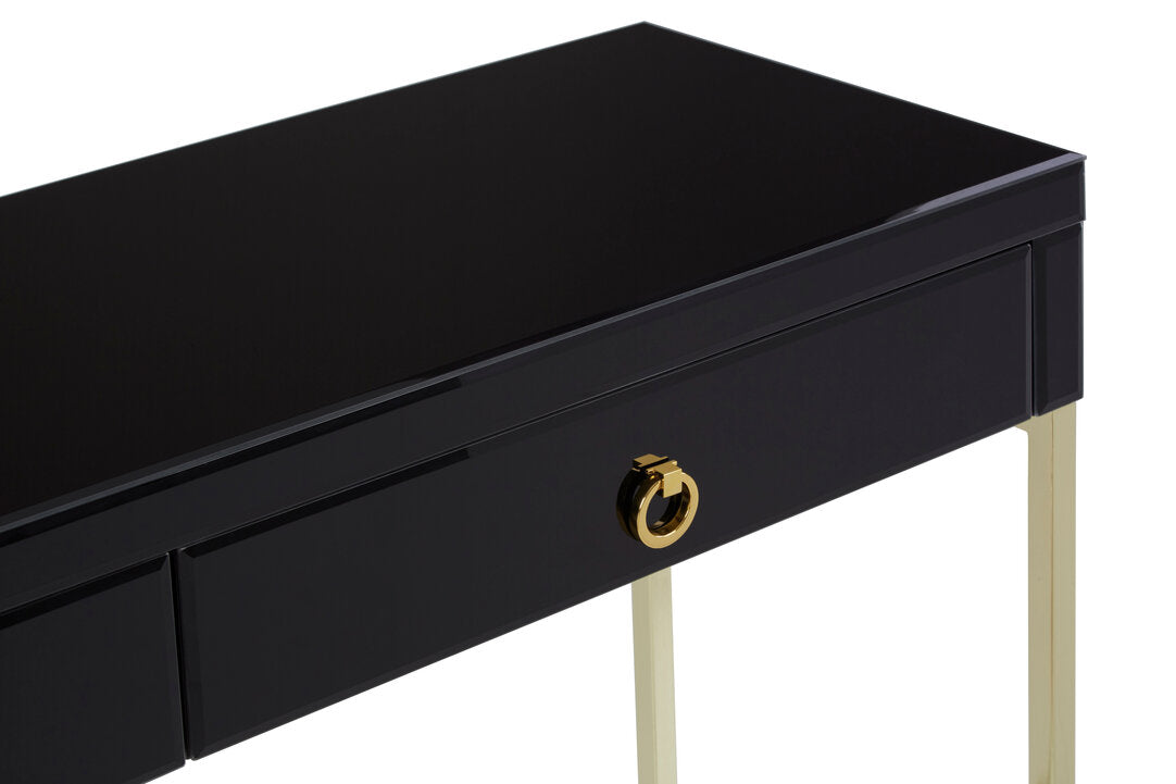 Vienna Townhouse Black Mirror Console Table with Gold Frame