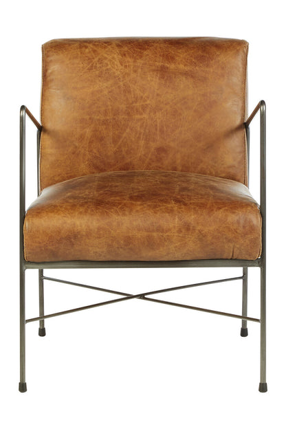 Harrogate Light Brown Genuine Leather and Iron Lounge Chair