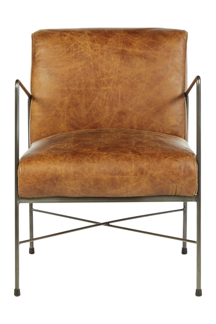 Harrogate Light Brown Genuine Leather and Iron Lounge Chair