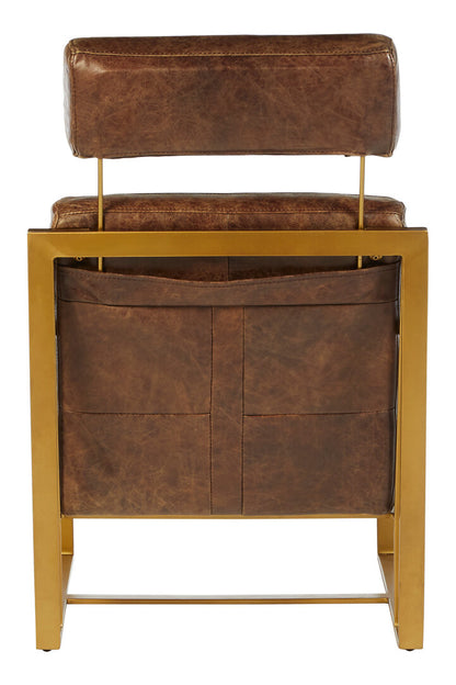 Harrogate Brown Leather Lounge Chair with Rose Gold Iron Frame