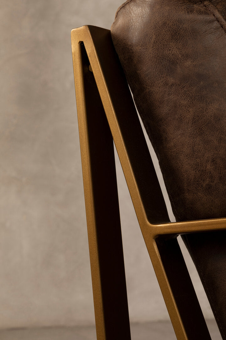 Harrogate Brown Leather Lounge Chair with Rose Gold Iron Frame