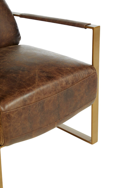 Harrogate Brown Leather Lounge Chair with Rose Gold Iron Frame