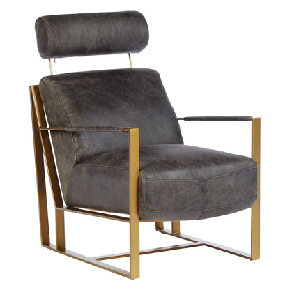Harrogate Grey Leather Lounge Chair with Rose Gold Finish Frame
