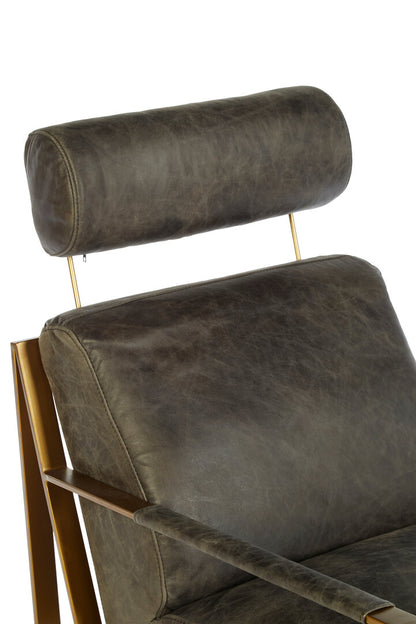 Harrogate Grey Leather Lounge Chair with Rose Gold Finish Frame