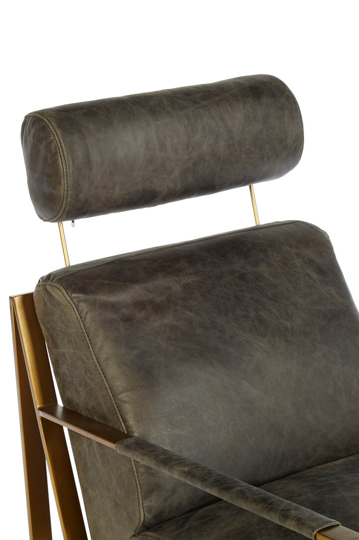 Harrogate Grey Leather Lounge Chair with Rose Gold Finish Frame