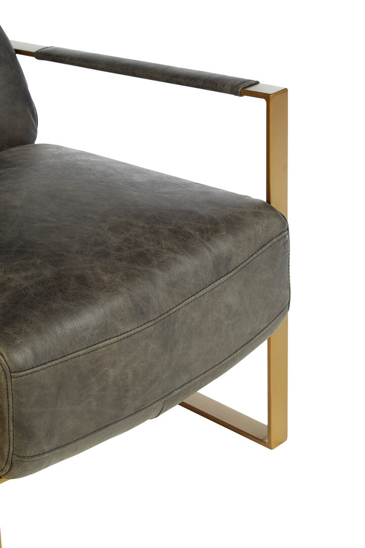 Harrogate Grey Leather Lounge Chair with Rose Gold Finish Frame