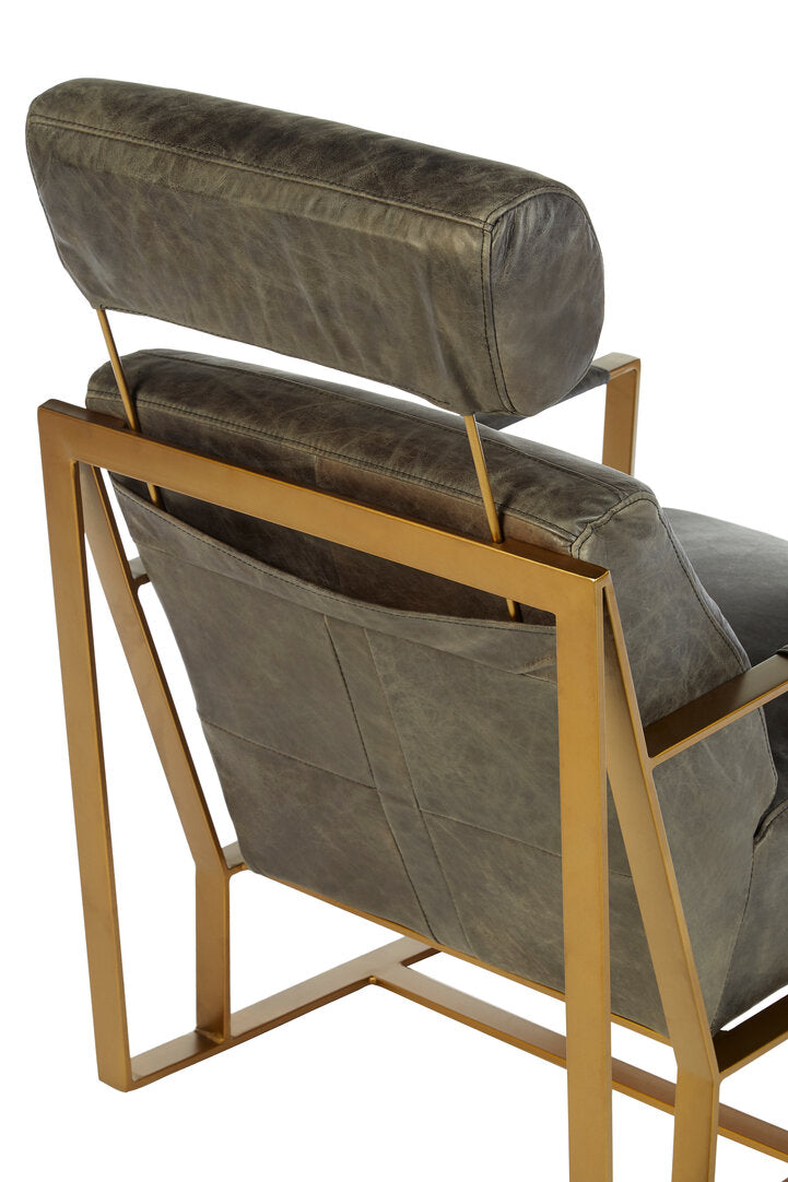 Harrogate Grey Leather Lounge Chair with Rose Gold Finish Frame