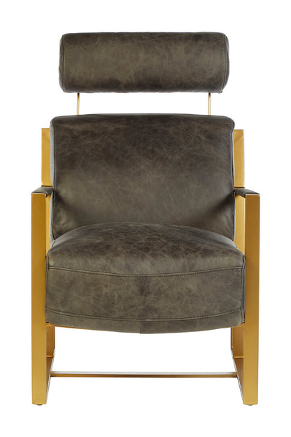 Harrogate Grey Leather Lounge Chair with Rose Gold Finish Frame