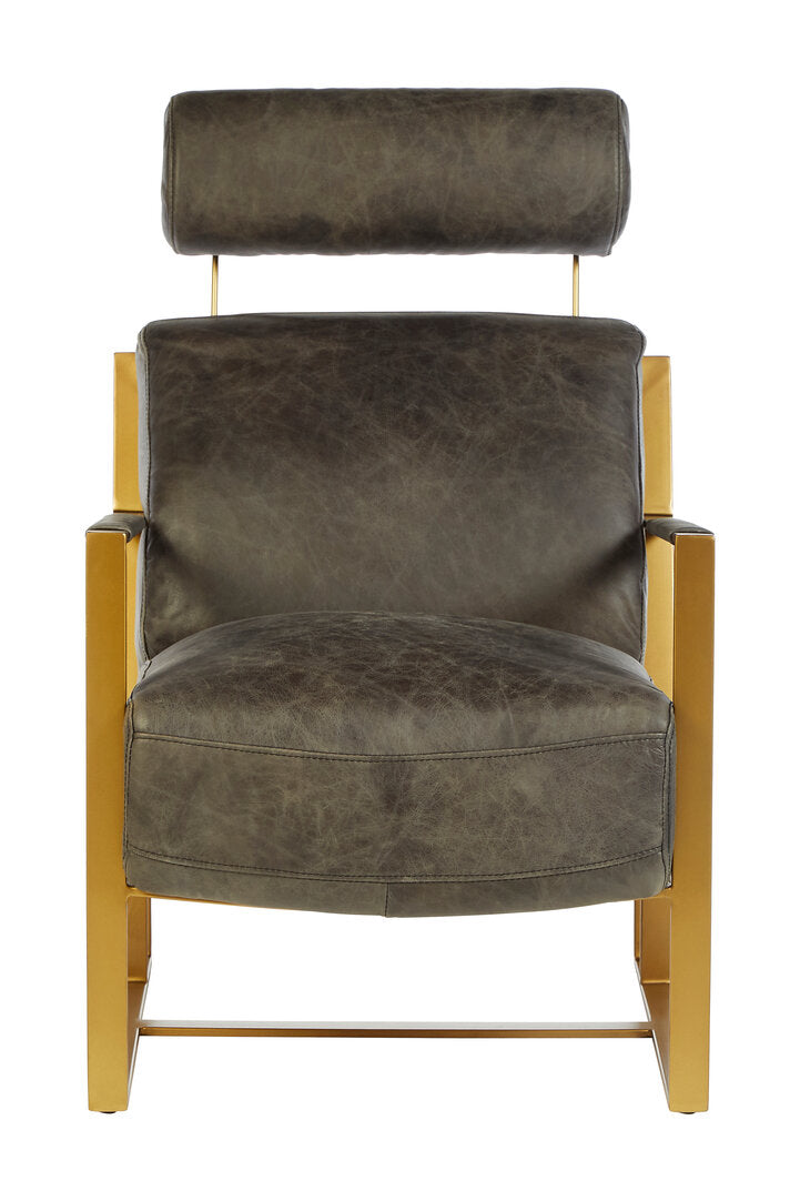 Harrogate Grey Leather Lounge Chair with Rose Gold Finish Frame