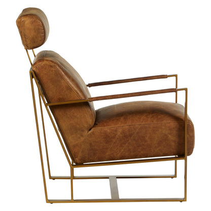 Harrogate Light Brown Leather Lounge Chair With Iron Frame