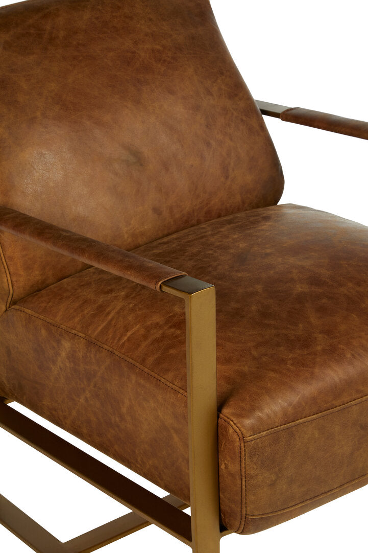Harrogate Light Brown Leather Lounge Chair With Iron Frame