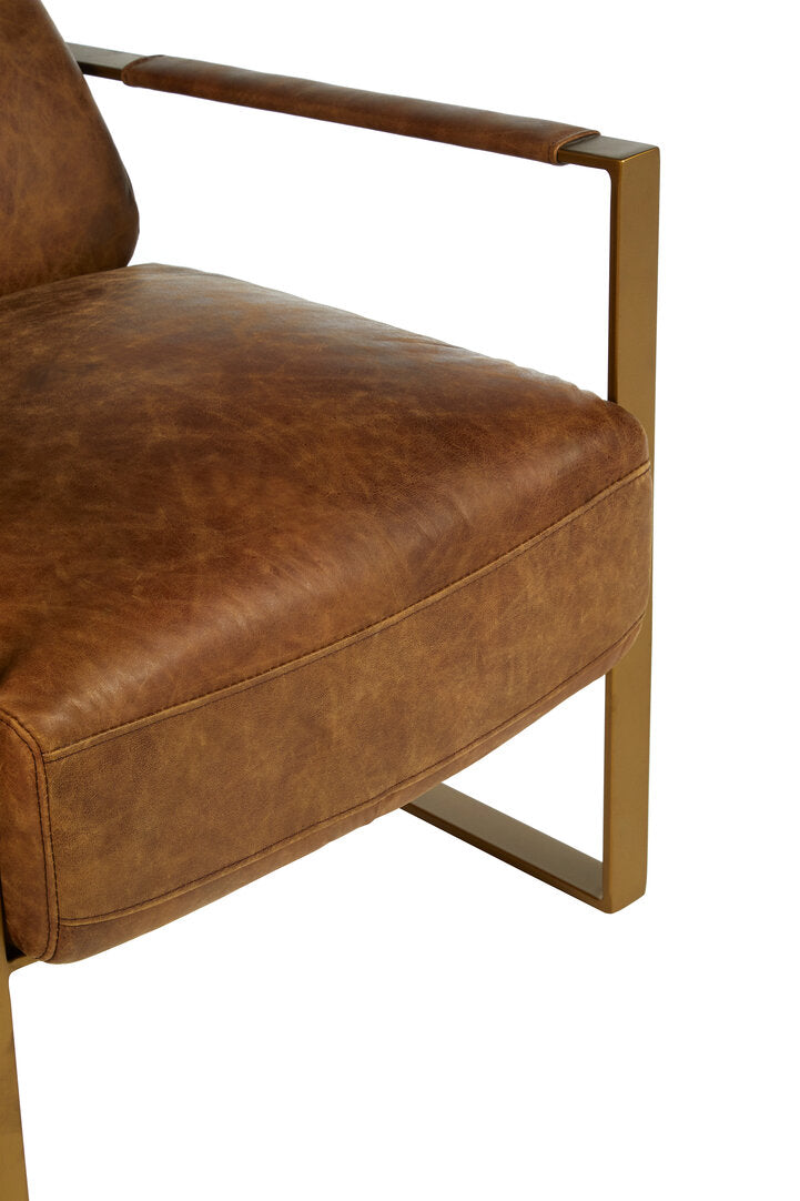 Harrogate Light Brown Leather Lounge Chair With Iron Frame