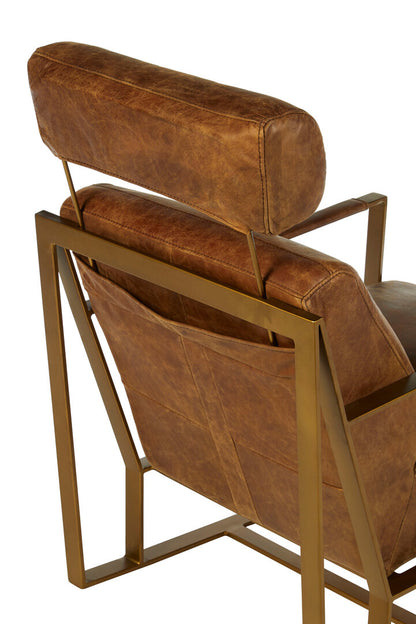 Harrogate Light Brown Leather Lounge Chair With Iron Frame