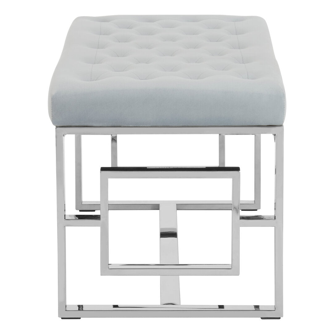 Aurora Powder Blue Velvet Bench Silver 