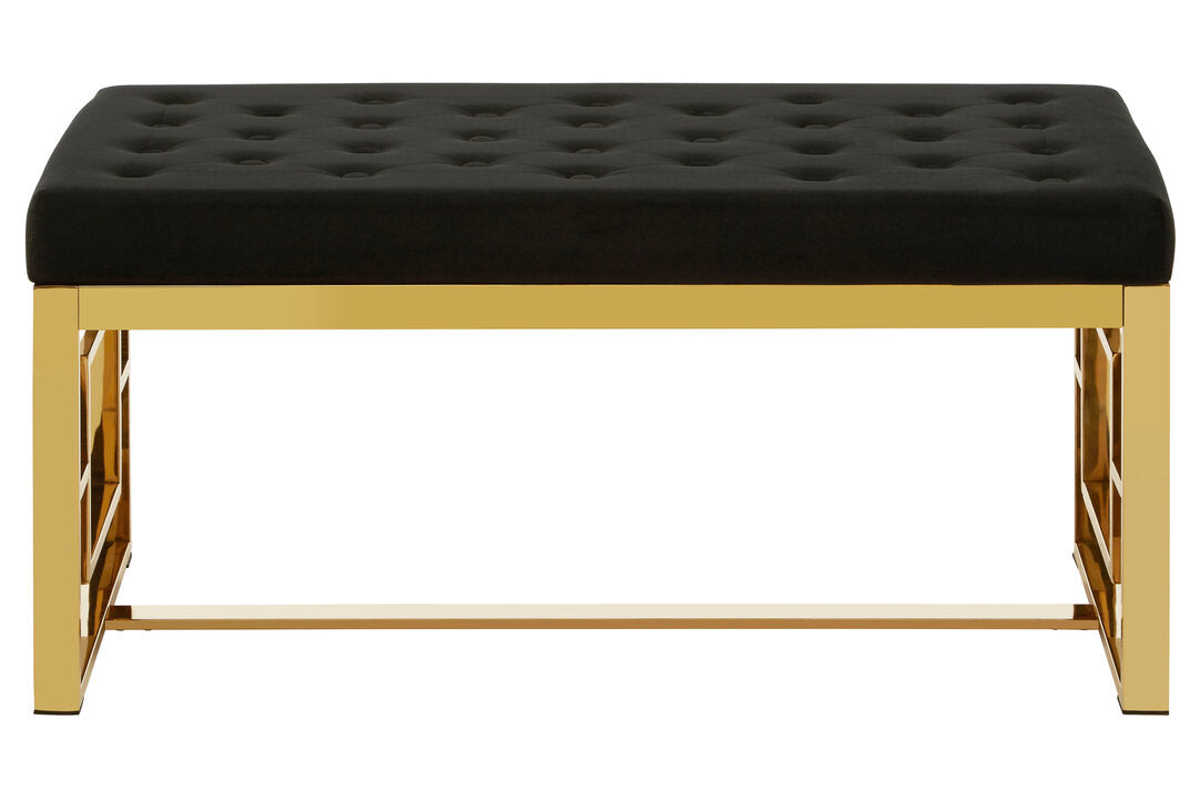 Aurora Black Velvet and Gold Bench