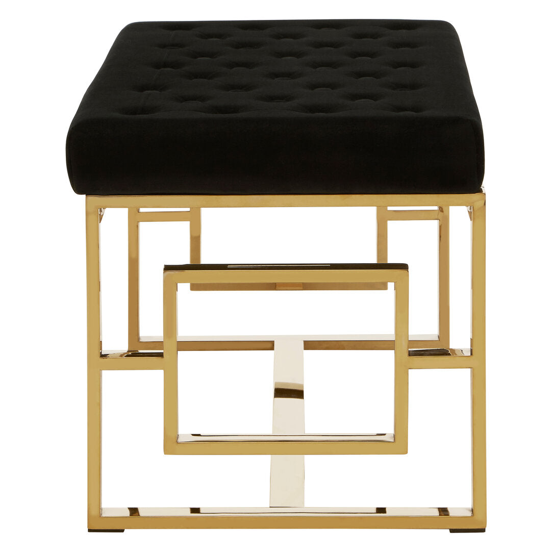 Aurora Black Velvet and Gold Bench