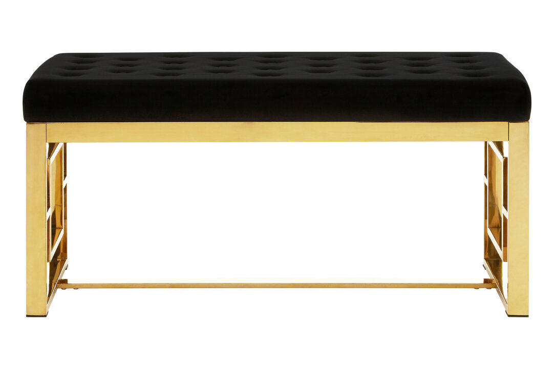 Aurora Black Velvet and Gold Bench