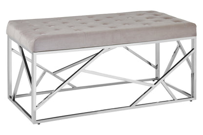 Aurora Mink Velvet Bench with Silver Finish Frame