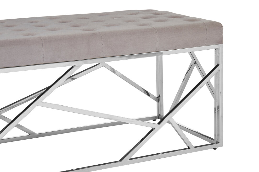 Aurora Mink Velvet Bench with Silver Finish Frame