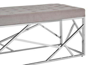 Aurora Mink Velvet Bench with Silver Finish Frame
