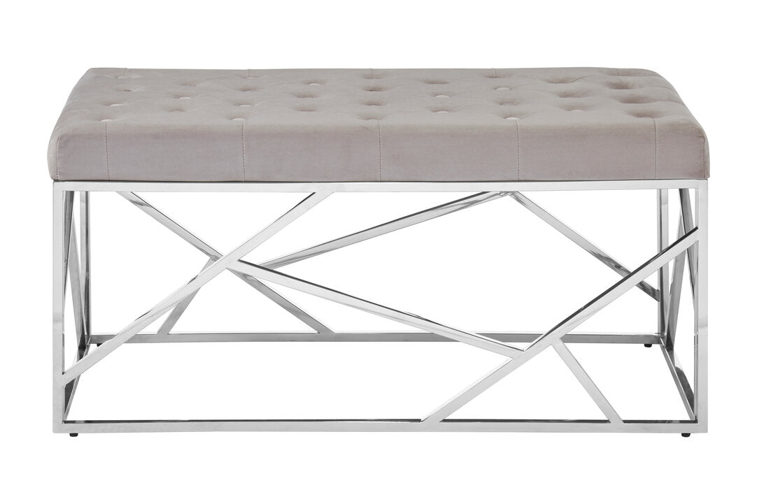 Aurora Mink Velvet Bench with Silver Finish Frame
