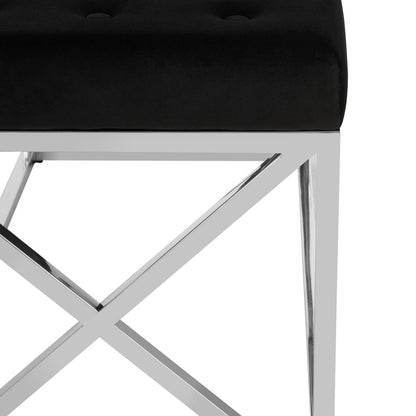 Aurora Black Tufted Seat And Silver Finish Bench