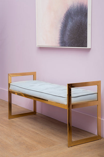 Aurora Powder Blue And Gold Tufted Bench