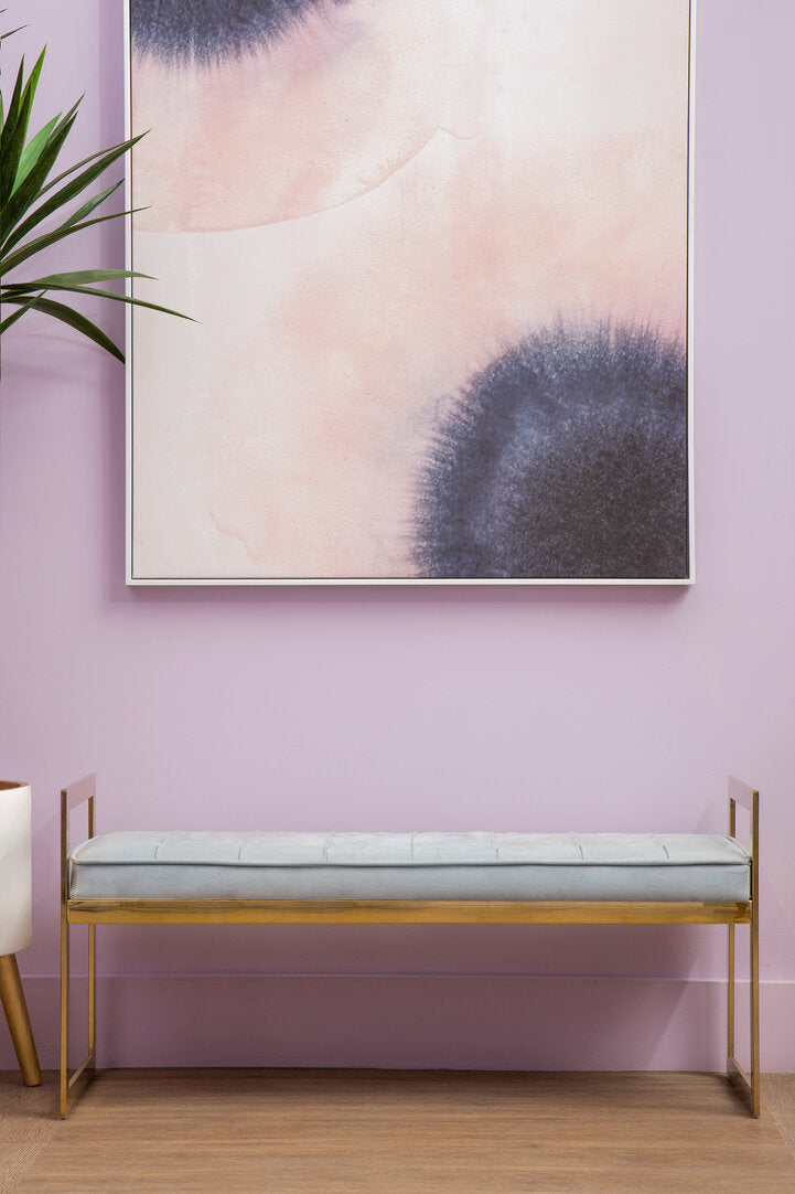 Aurora Powder Blue And Gold Tufted Bench