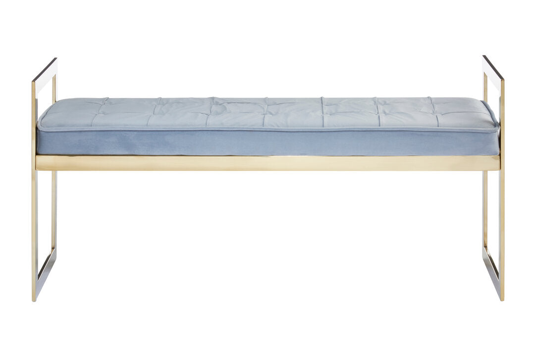 Aurora Powder Blue And Gold Tufted Bench