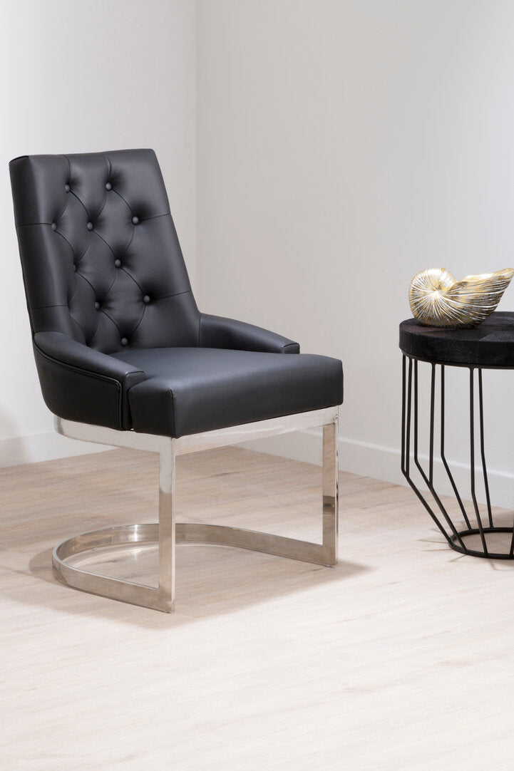 Devon Tufted Black Faux Leather Dining Chair