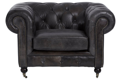 Verona Dark Grey Brown Leather Chesterfield Chair