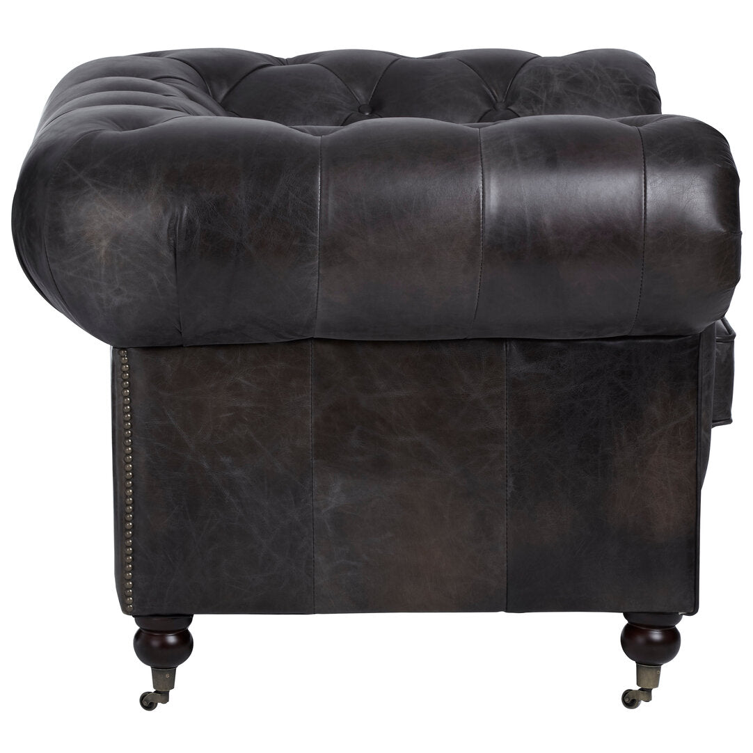 Verona Dark Grey Brown Leather Chesterfield Chair