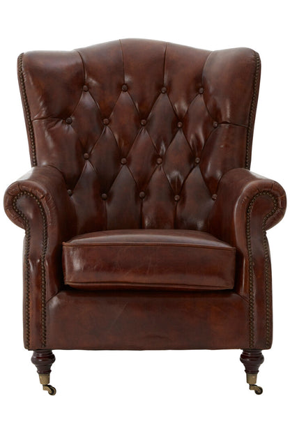 Verona Brown Leather Scroll Armchair