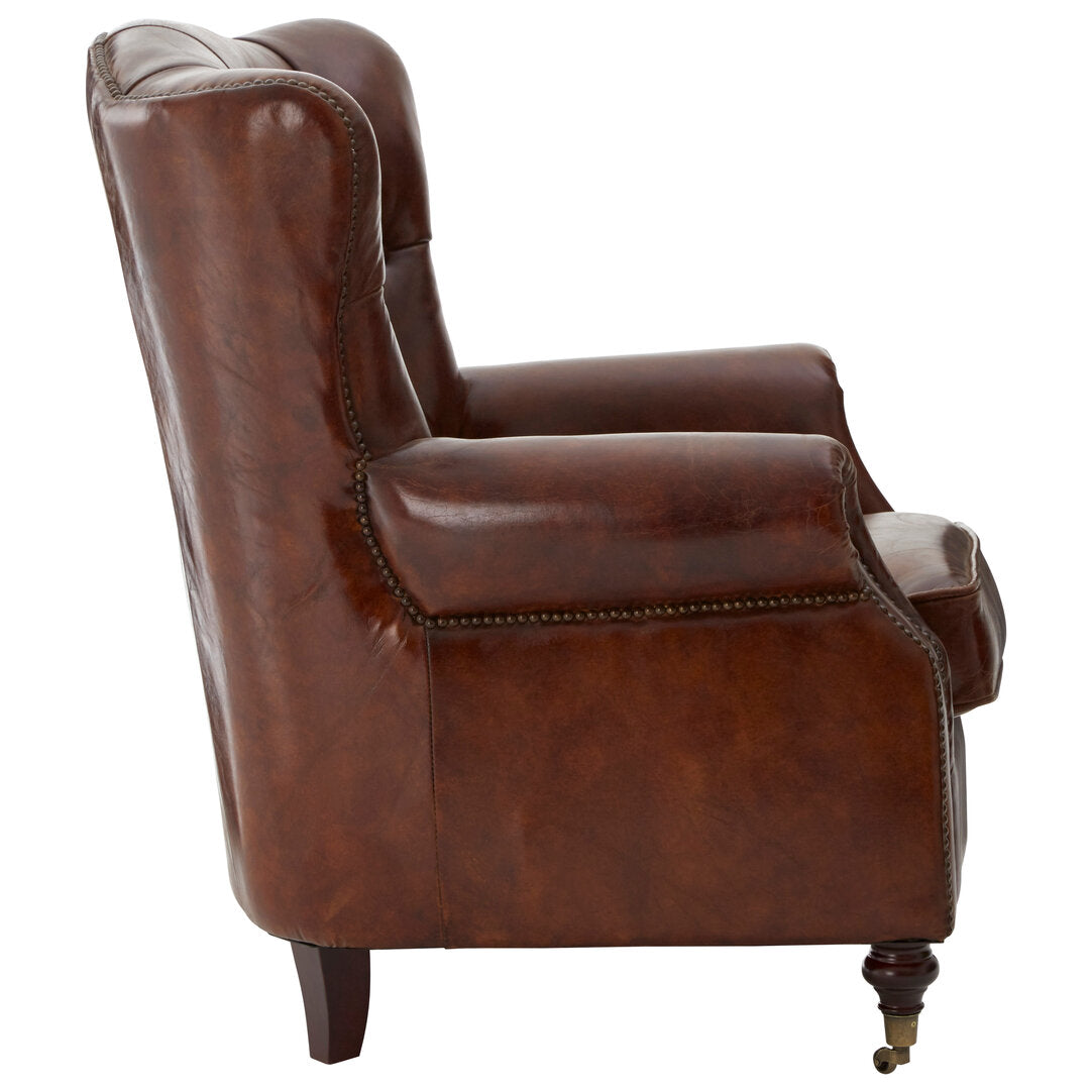 Verona Brown Leather Scroll Armchair