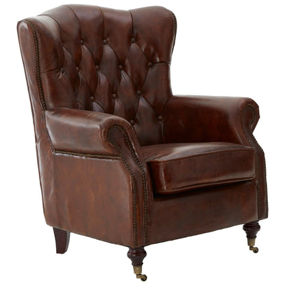 Verona Brown Leather Scroll Armchair