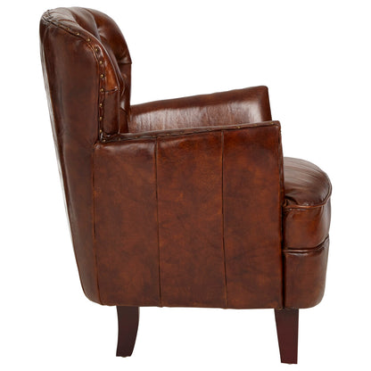 Verona Deep Red Leather Lounge Chair with Tufted Back