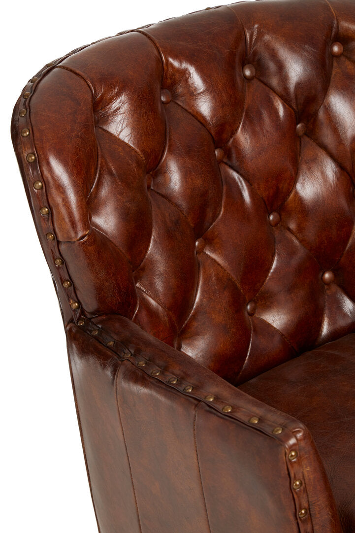 Verona Deep Red Leather Lounge Chair with Tufted Back